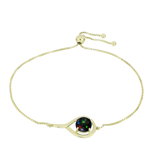 Pulseira de Prata com Banho de Ouro com Opala Preta de Lega Dembi da Etiópia  Contraste: Cabeca de Veado (800)