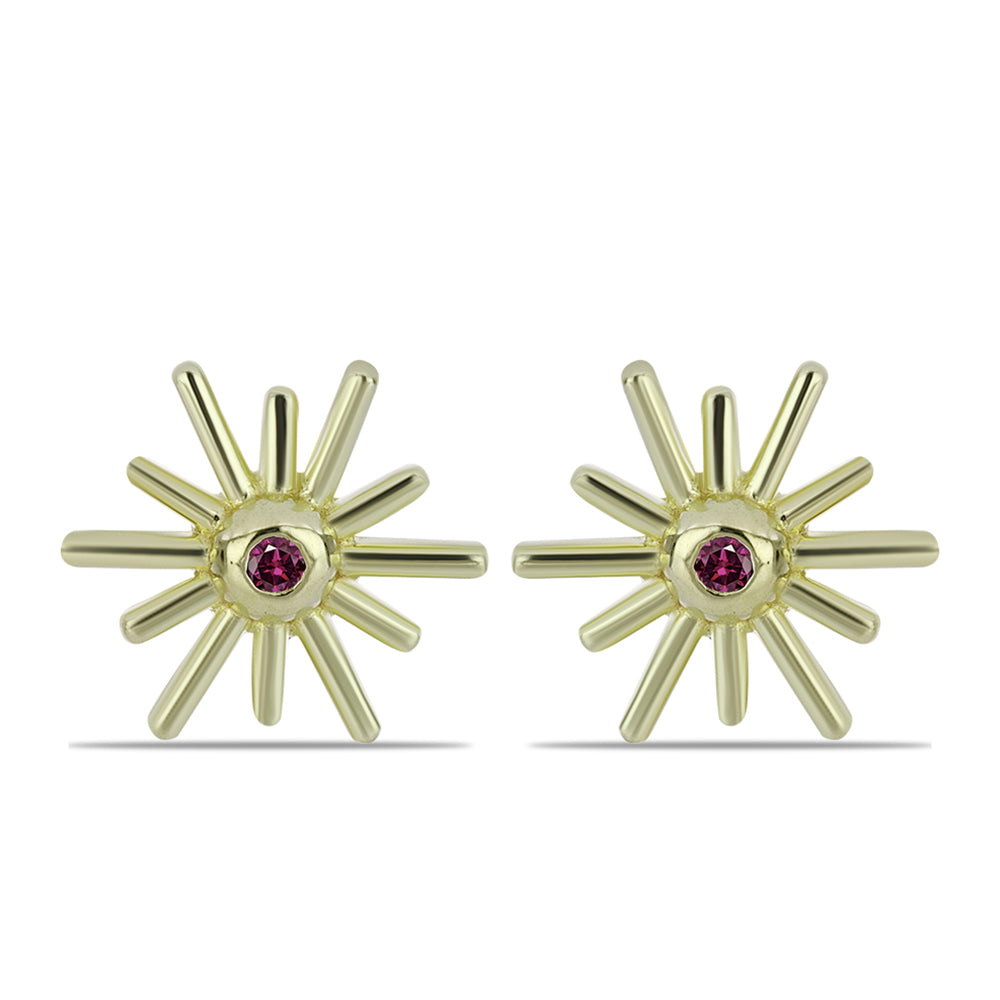 Brincos de Prata com Banho de Ouro com Diamante Roxo