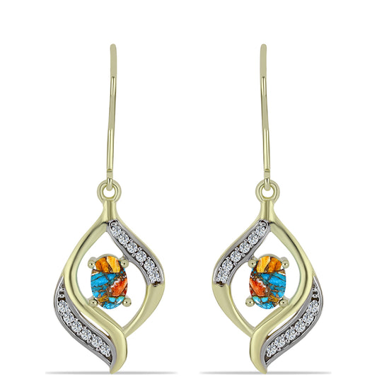Brincos de Prata com Banho de Ouro com Ostra Turquesa e Topázio Branco
