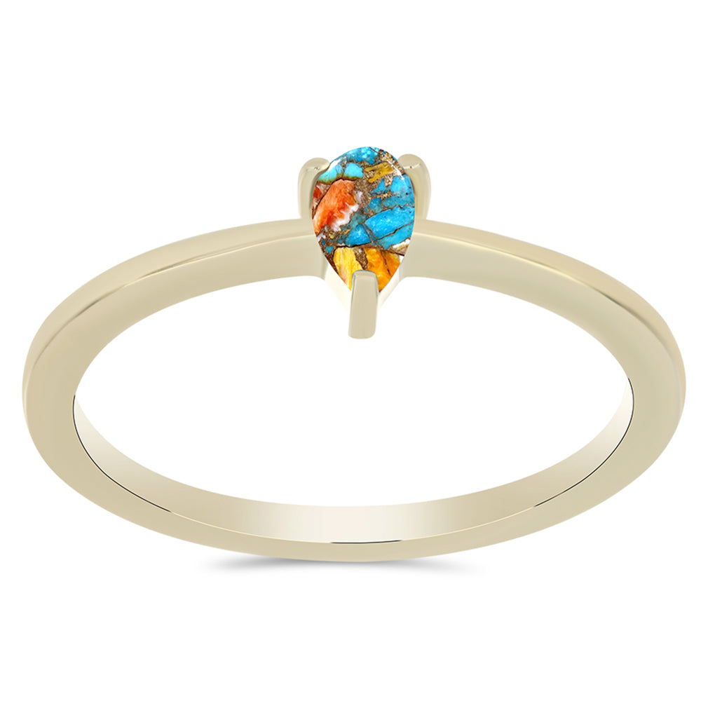 Anel de Prata com Banho de Ouro com Ostra Turquesa