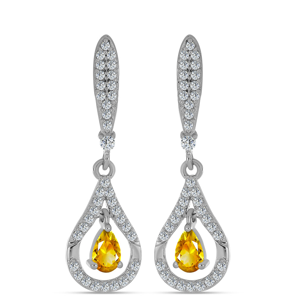 Brincos de Prata com Citrino de Ural e Topázio Branco