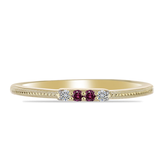 Anel de Prata com Banho de Ouro com Diamante Roxo e Diamante Branco