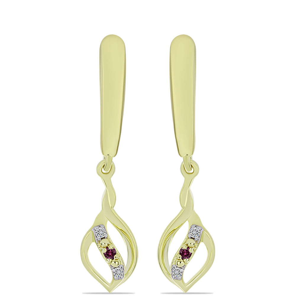 Brincos de Prata com Banho de Ouro com Diamante Roxo e Diamante Branco