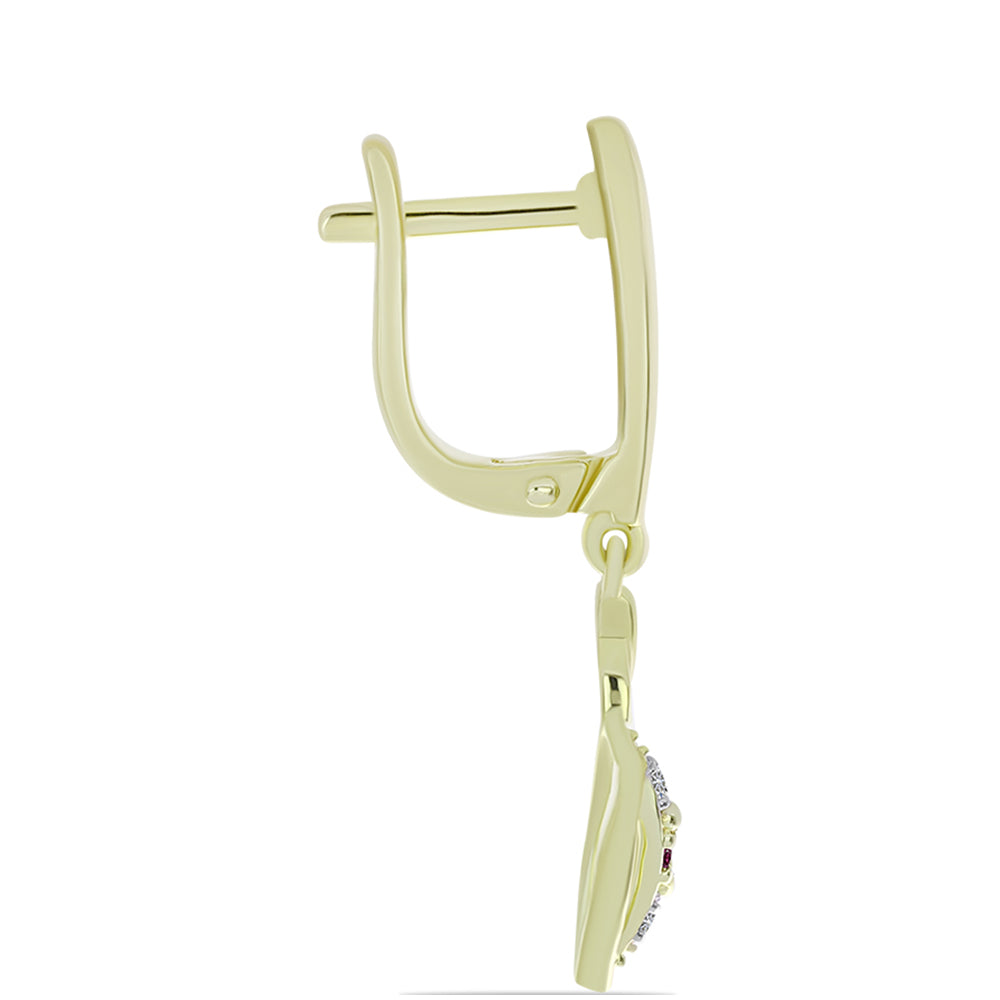 Brincos de Prata com Banho de Ouro com Diamante Roxo e Diamante Branco 2 