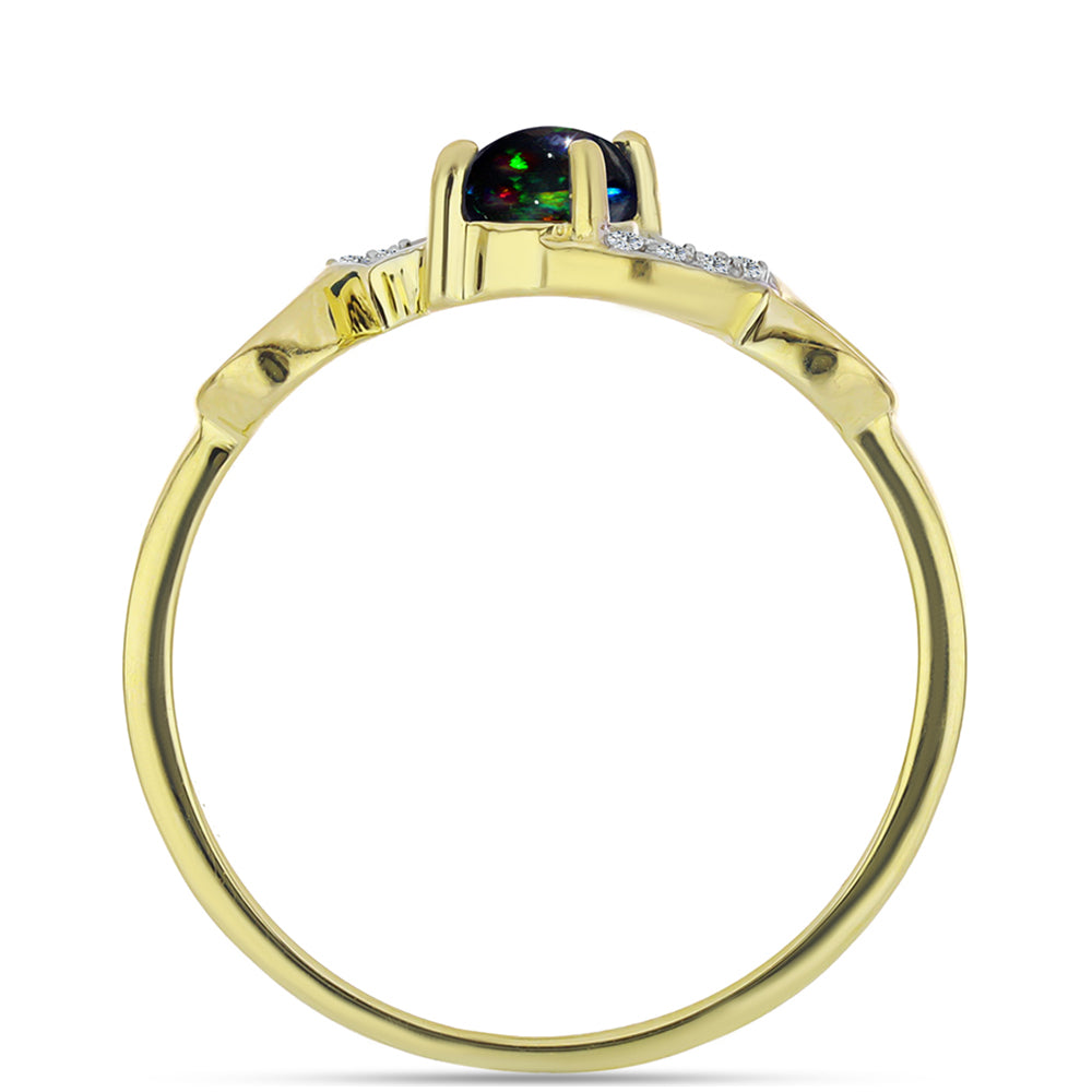 Anel de Prata com Banho de Ouro com Opala Preta de Lega Dembi da Etiópia e Topázio Branco 2 