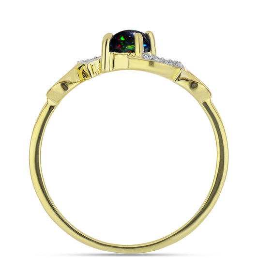 Anel de Prata com Banho de Ouro com Opala Preta de Lega Dembi da Etiópia e Topázio Branco