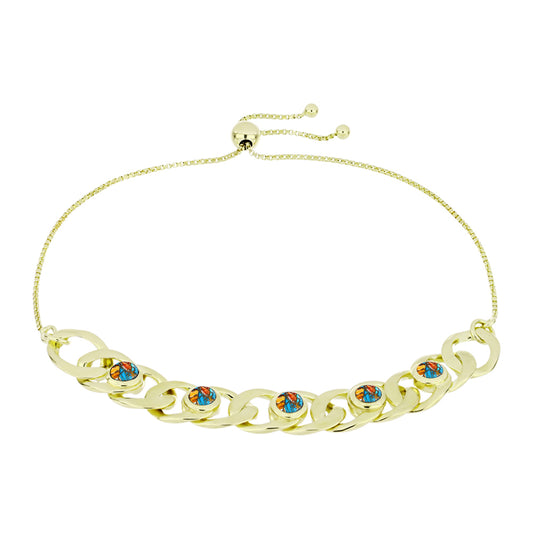 Pulseira de Prata com Banho de Ouro com Ostra Turquesa  Contraste: Cabeca de Veado (800)