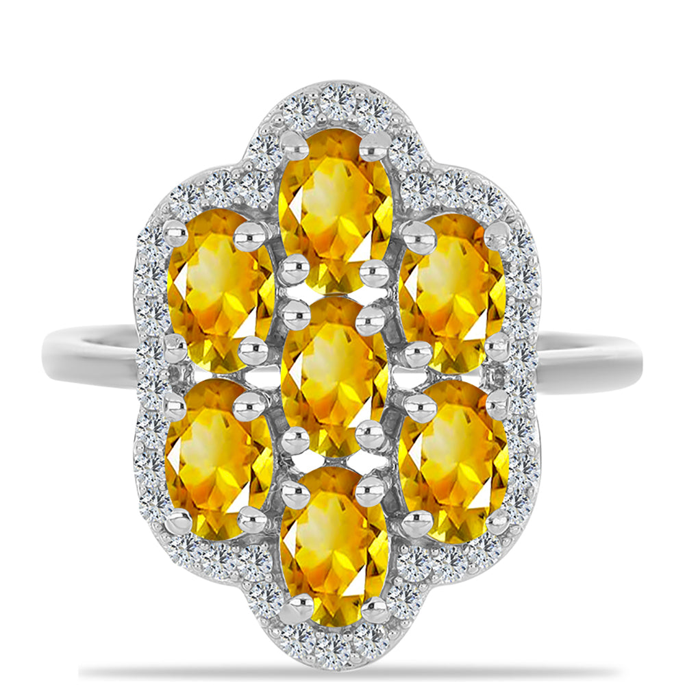 Anel de Prata com Citrino de Ural e Topázio Branco  Contraste: Cabeca de Veado (800) 1 