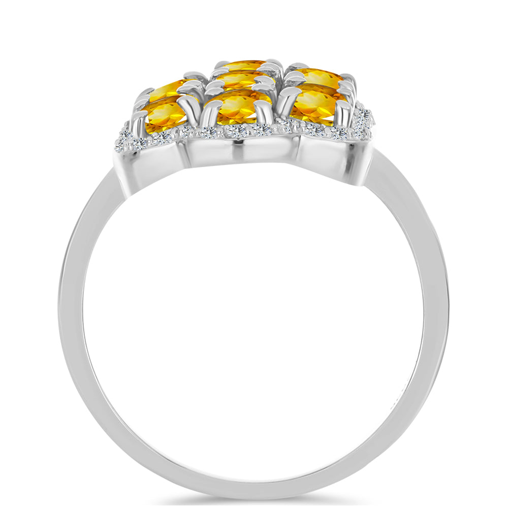 Anel de Prata com Citrino de Ural e Topázio Branco  Contraste: Cabeca de Veado (800)