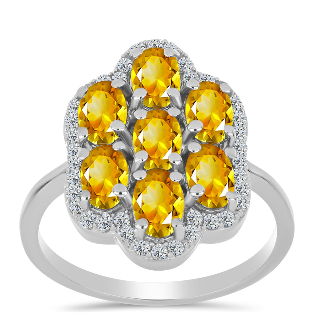 Anel de Prata com Citrino de Ural e Topázio Branco  Contraste: Cabeca de Veado (800)