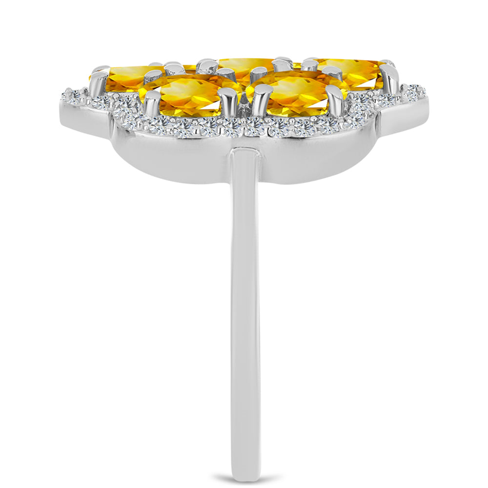 Anel de Prata com Citrino de Ural e Topázio Branco  Contraste: Cabeca de Veado (800)
