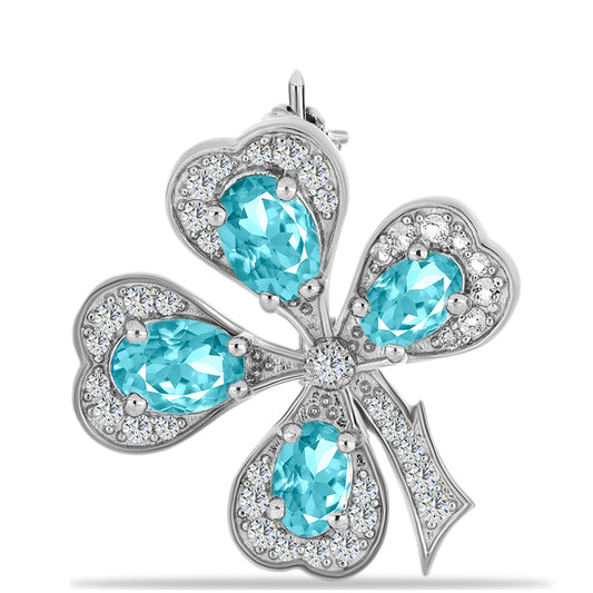 Alfinete de Prata com Quartzo de Paraíba e Topázio Branco  Contraste: Cabeca de Veado (800)