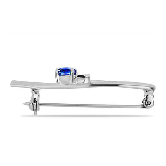 Alfinete de Prata com Safira Azul Australiana e Topázio Branco  Contraste: Cabeca de Veado (800)