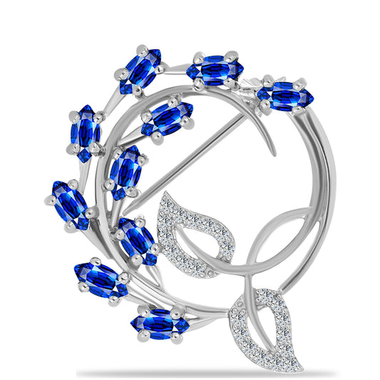 Alfinete de Prata com Safira Azul Australiana e Topázio Branco  Contraste: Cabeca de Veado (800)