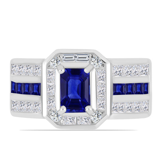 Anel de Prata com Safira Azul Australiana e Topázio Branco  Contraste: Cabeca de Veado (800)