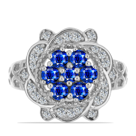 Anel de Prata com Safira Azul Australiana e Topázio Branco  Contraste: Cabeca de Veado (800)