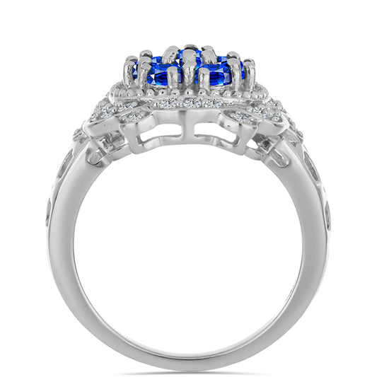 Anel de Prata com Safira Azul Australiana e Topázio Branco  Contraste: Cabeca de Veado (800)