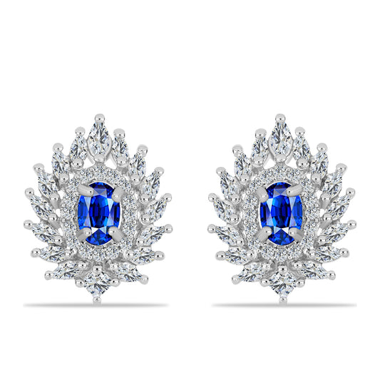 Brincos de Prata com Safira Azul Australiana e Zircão Branco