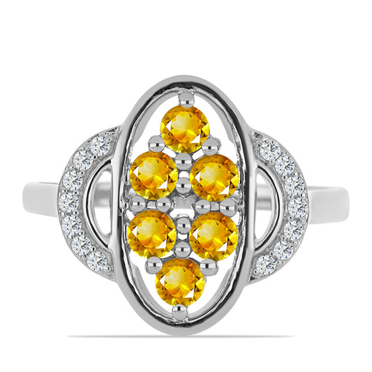 Anel de Prata com Citrino de Ural e Topázio Branco  Contraste: Cabeca de Veado (800)