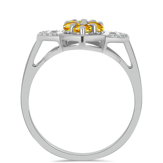 Anel de Prata com Citrino de Ural e Topázio Branco  Contraste: Cabeca de Veado (800)