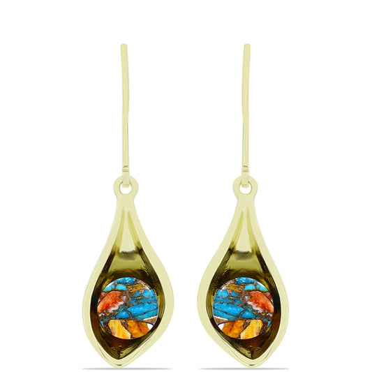 Brincos de Prata com Banho de Ouro com Ostra Turquesa