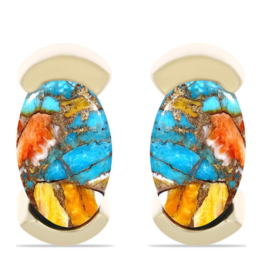 Conjunto de Prata com Banho de Ouro com Ostra Turquesa ( Brincos+Anel+Pendente )