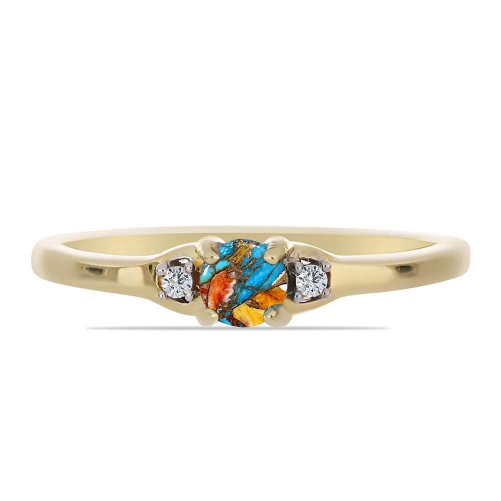 Anel de Prata com Banho de Ouro com Ostra Turquesa e Topázio Branco