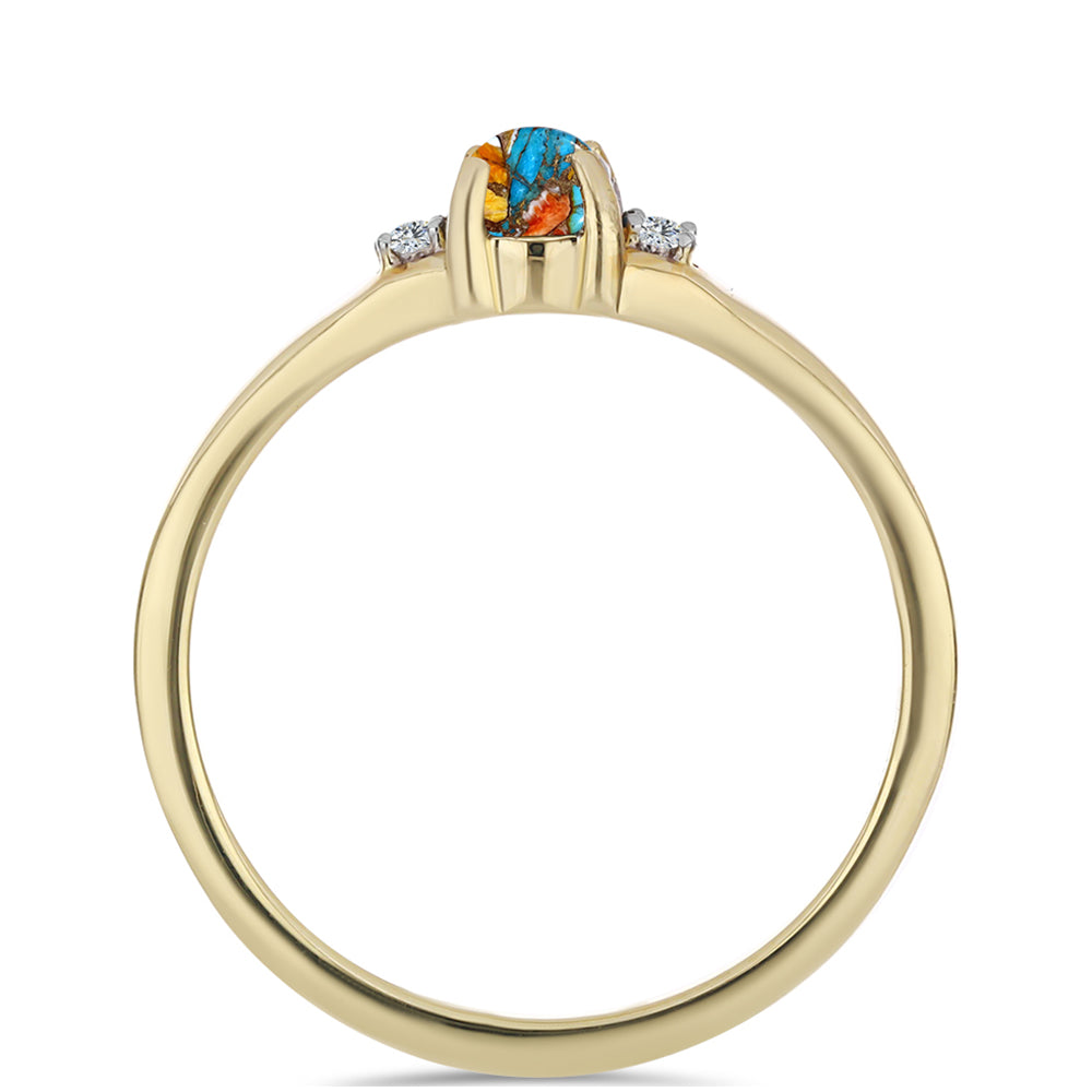 Anel de Prata com Banho de Ouro com Ostra Turquesa e Topázio Branco