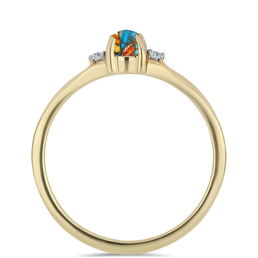 Anel de Prata com Banho de Ouro com Ostra Turquesa e Topázio Branco