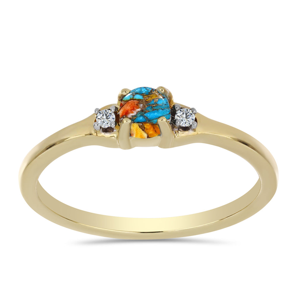 Anel de Prata com Banho de Ouro com Ostra Turquesa e Topázio Branco 3 