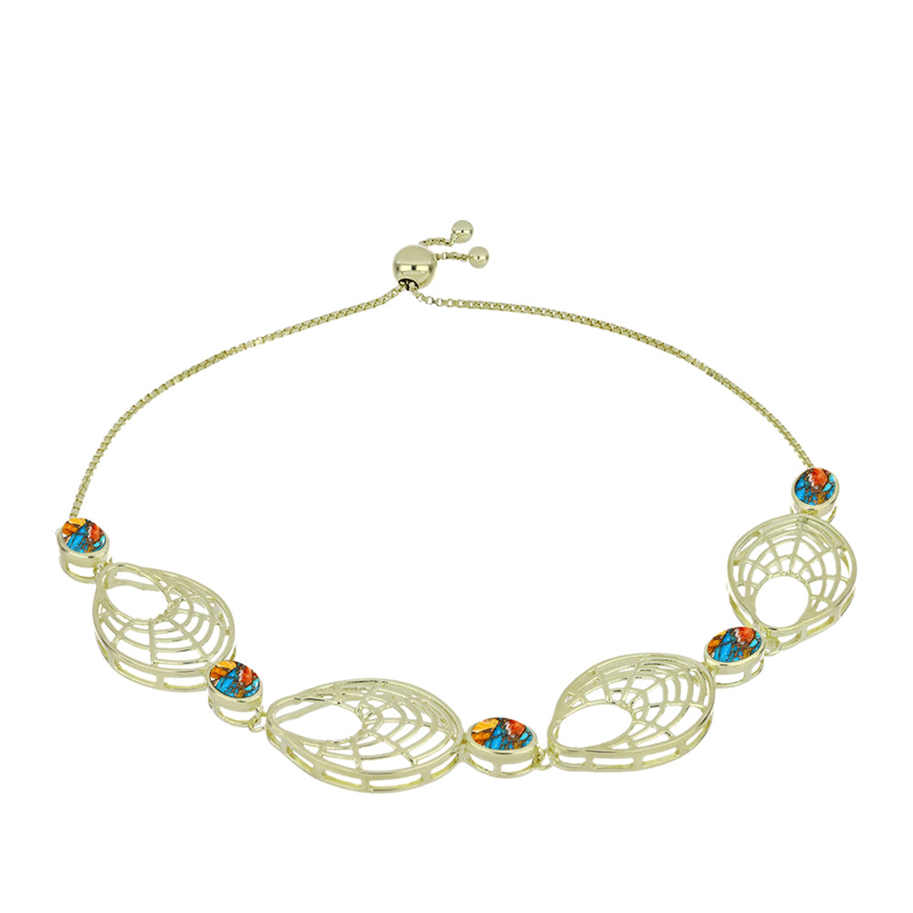 Pulseira de Prata com Banho de Ouro com Ostra Turquesa  Contraste: Cabeca de Veado (800)