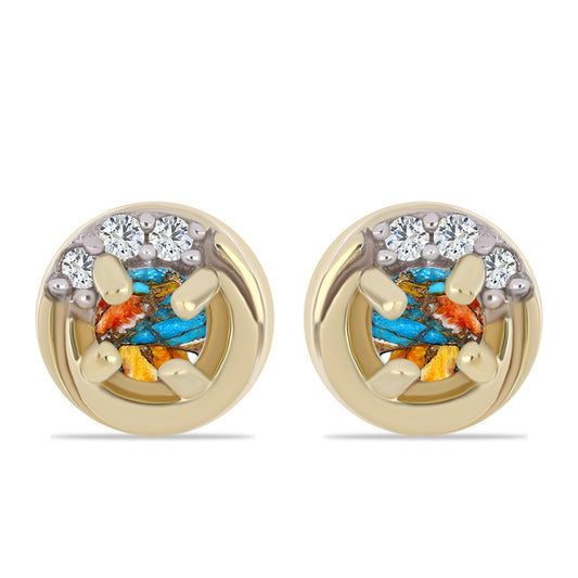 Brincos de Prata com Banho de Ouro com Ostra Turquesa e Topázio Branco