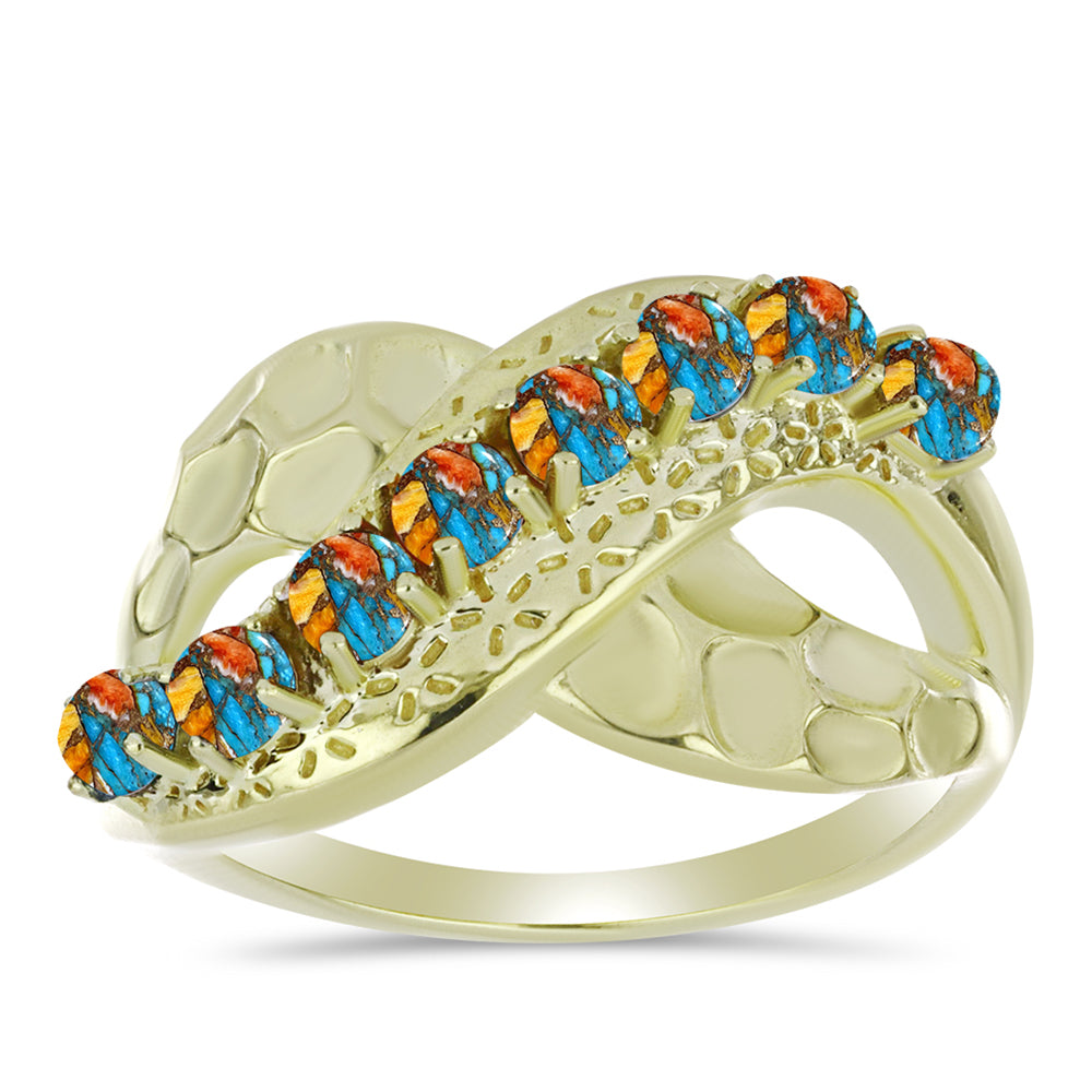 Anel de Prata com Banho de Ouro com Ostra Turquesa  Contraste: Cabeca de Veado (800) 3 