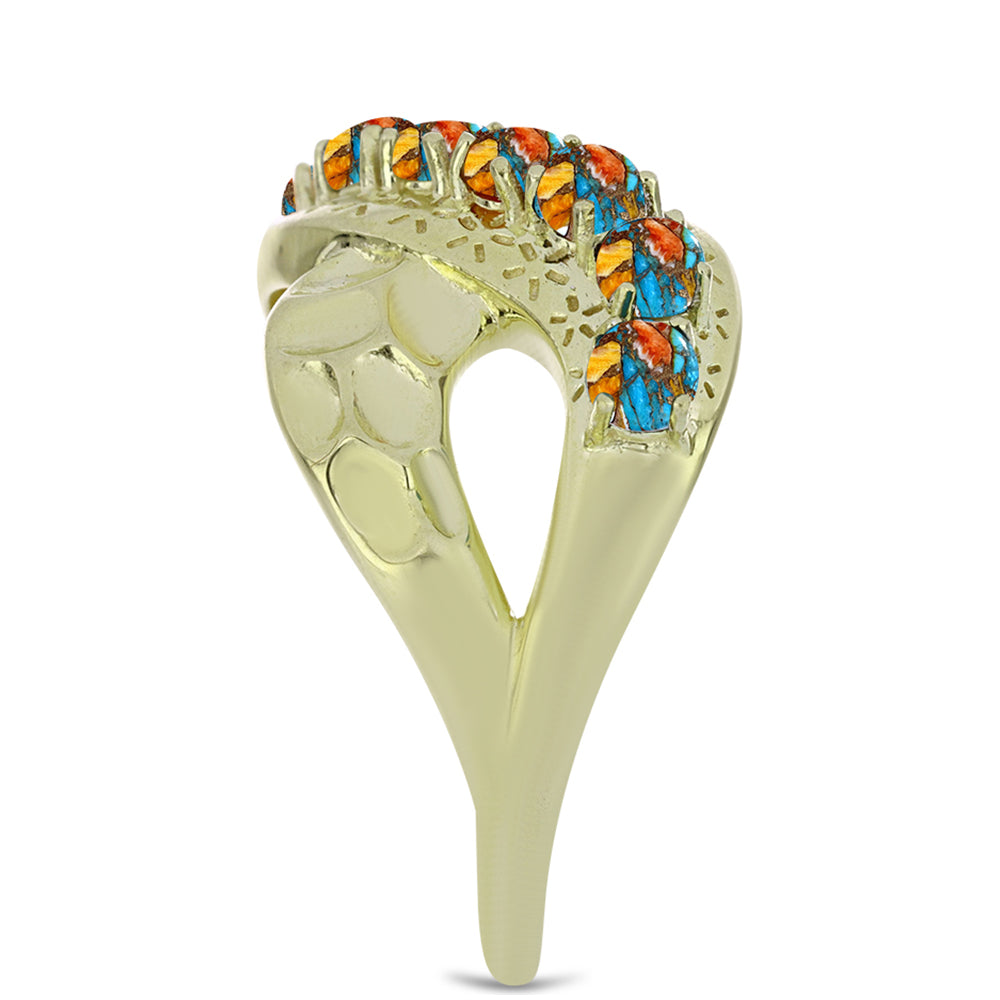 Anel de Prata com Banho de Ouro com Ostra Turquesa  Contraste: Cabeca de Veado (800) 4 