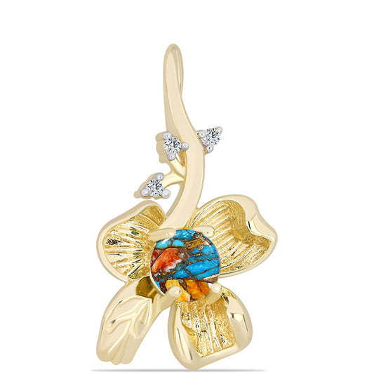 Pendente de Prata com Banho de Ouro com Ostra Turquesa e Topázio Branco