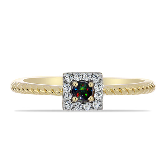 Anel de Prata com Banho de Ouro com Opala Preta de Lega Dembi da Etiópia e Topázio Branco