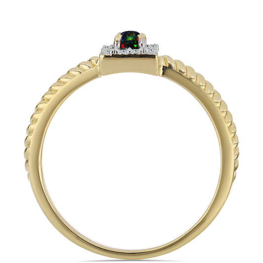 Anel de Prata com Banho de Ouro com Opala Preta de Lega Dembi da Etiópia e Topázio Branco