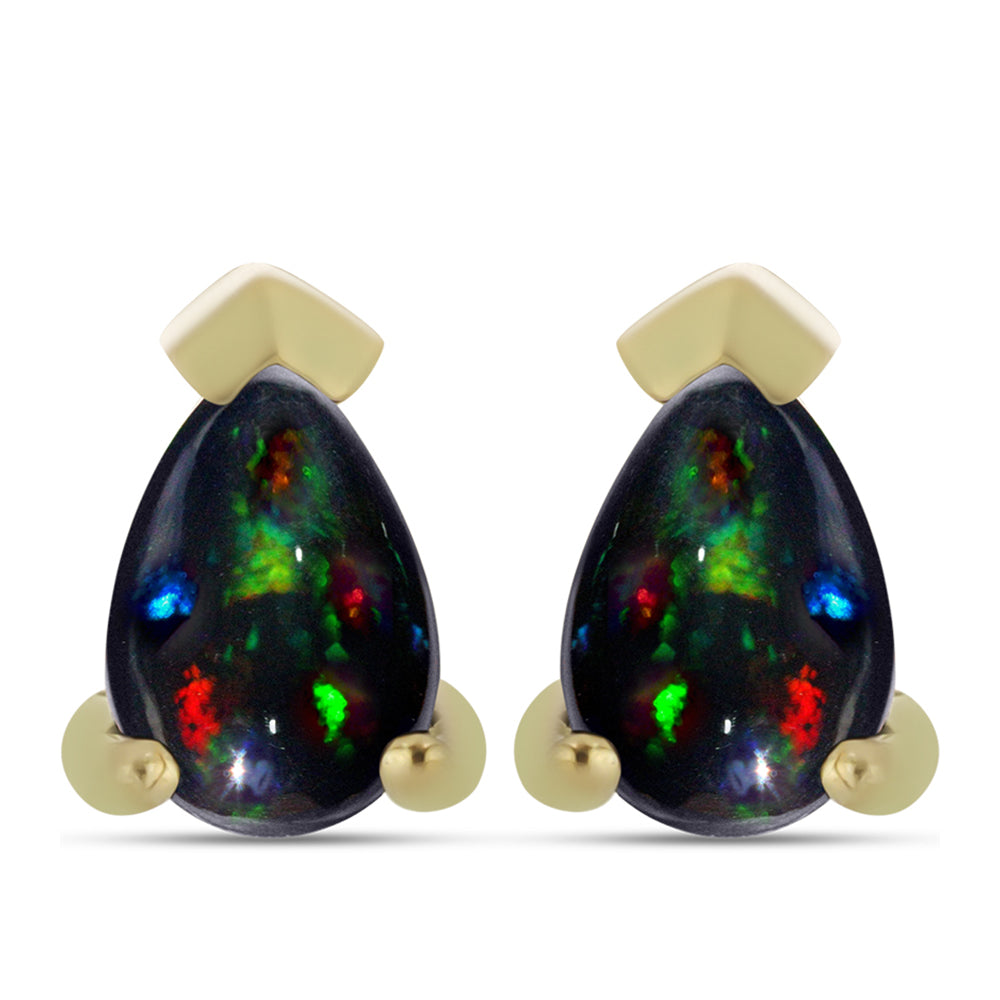 Conjunto de Prata com Banho de Ouro com Opala Preta de Lega Dembi da Etiópia ( Brincos+Anel )