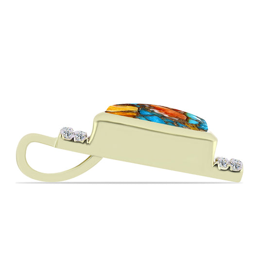 Pendente de Prata com Banho de Ouro com Ostra Turquesa e Topázio Branco