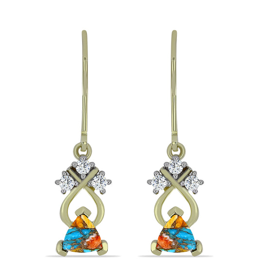 Brincos de Prata com Banho de Ouro com Ostra Turquesa e Topázio Branco