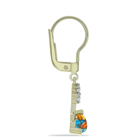 Brincos de Prata com Banho de Ouro com Ostra Turquesa e Topázio Branco