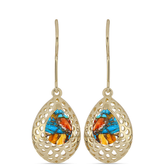 Brincos de Prata com Banho de Ouro com Ostra Turquesa
