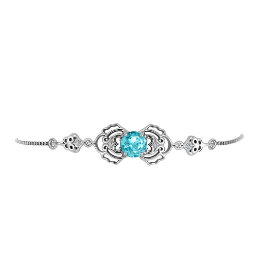 Pulseira de Prata com Quartzo de Paraíba e Topázio Branco  Contraste: Cabeca de Veado (800)