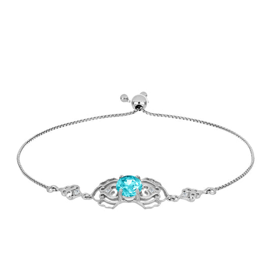 Pulseira de Prata com Quartzo de Paraíba e Topázio Branco  Contraste: Cabeca de Veado (800)