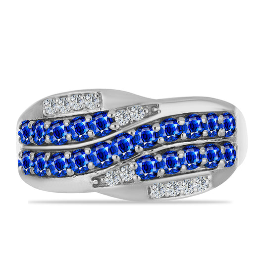 Anel de Prata com Safira Azul Australiana e Topázio Branco  Contraste: Cabeca de Veado (800)