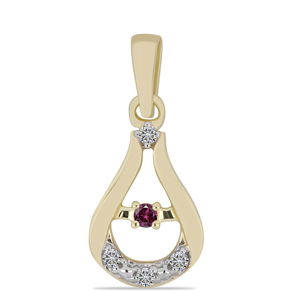 Pendente de Prata com Banho de Ouro com Diamante Roxo e Diamante Branco 1 