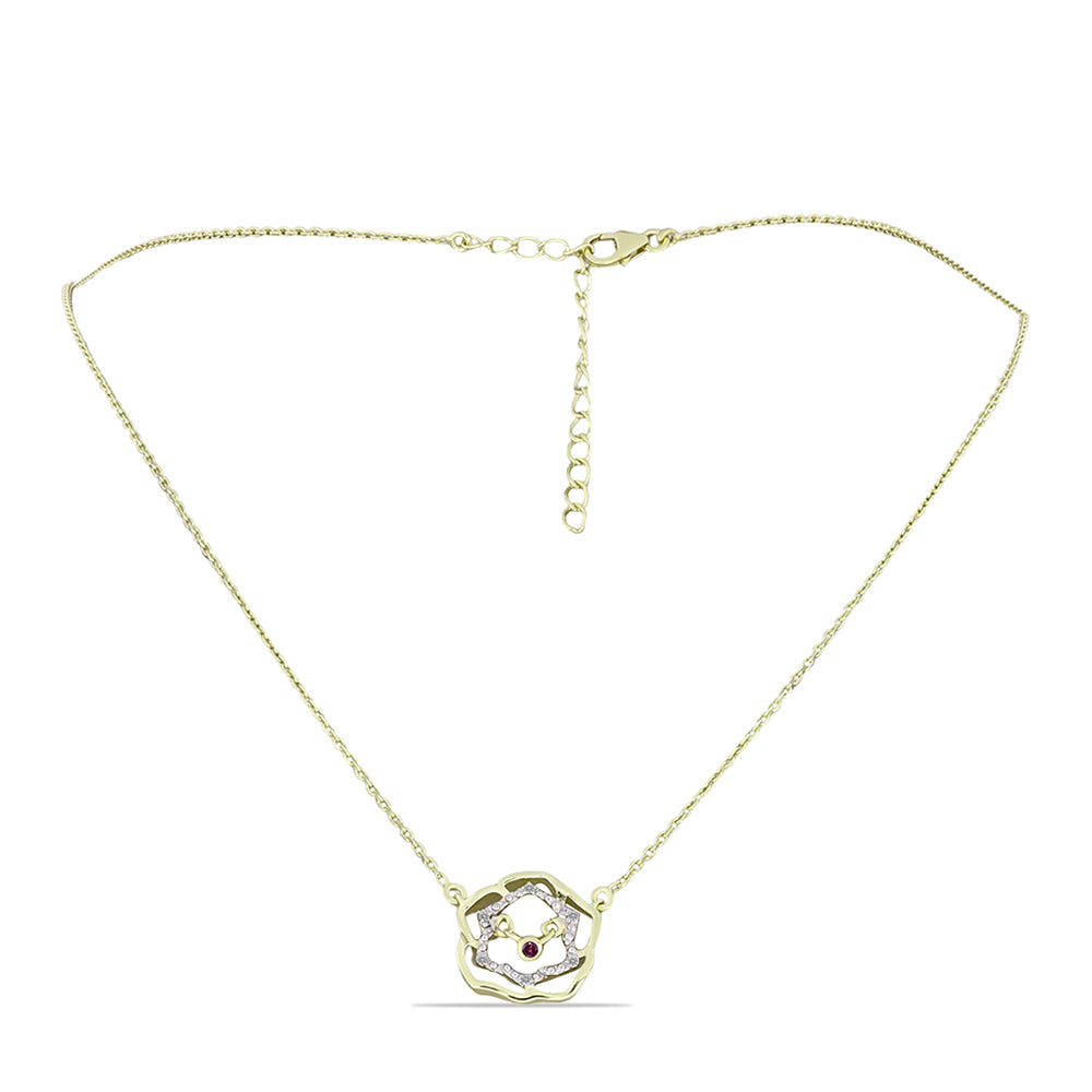 Colar de Prata com Banho de Ouro com Diamante Roxo e Diamante Branco  Contraste: Cabeca de Veado (800)