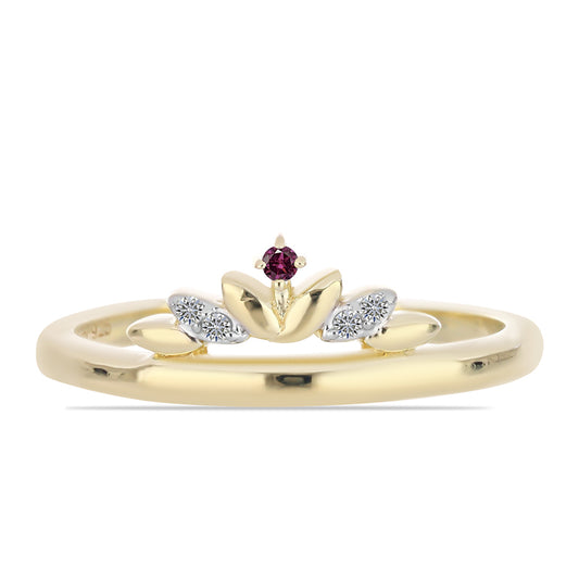 Anel de Prata com Banho de Ouro com Diamante Roxo e Diamante Branco