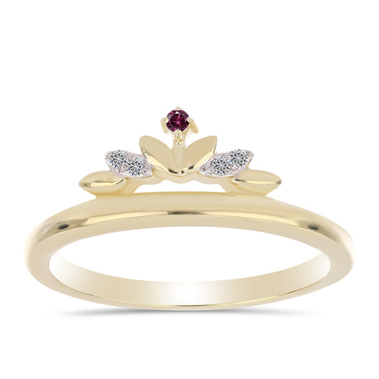 Anel de Prata com Banho de Ouro com Diamante Roxo e Diamante Branco