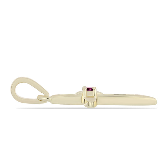 Cruz Pendente de Prata com Banho de Ouro com Diamante Roxo